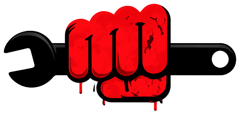 Busted Knuckle Equipment Repair logo — red fist gripping a wrench